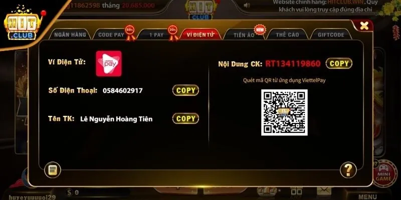 Quy trình đơn giản khi nạp tiền HITCLUB các bước